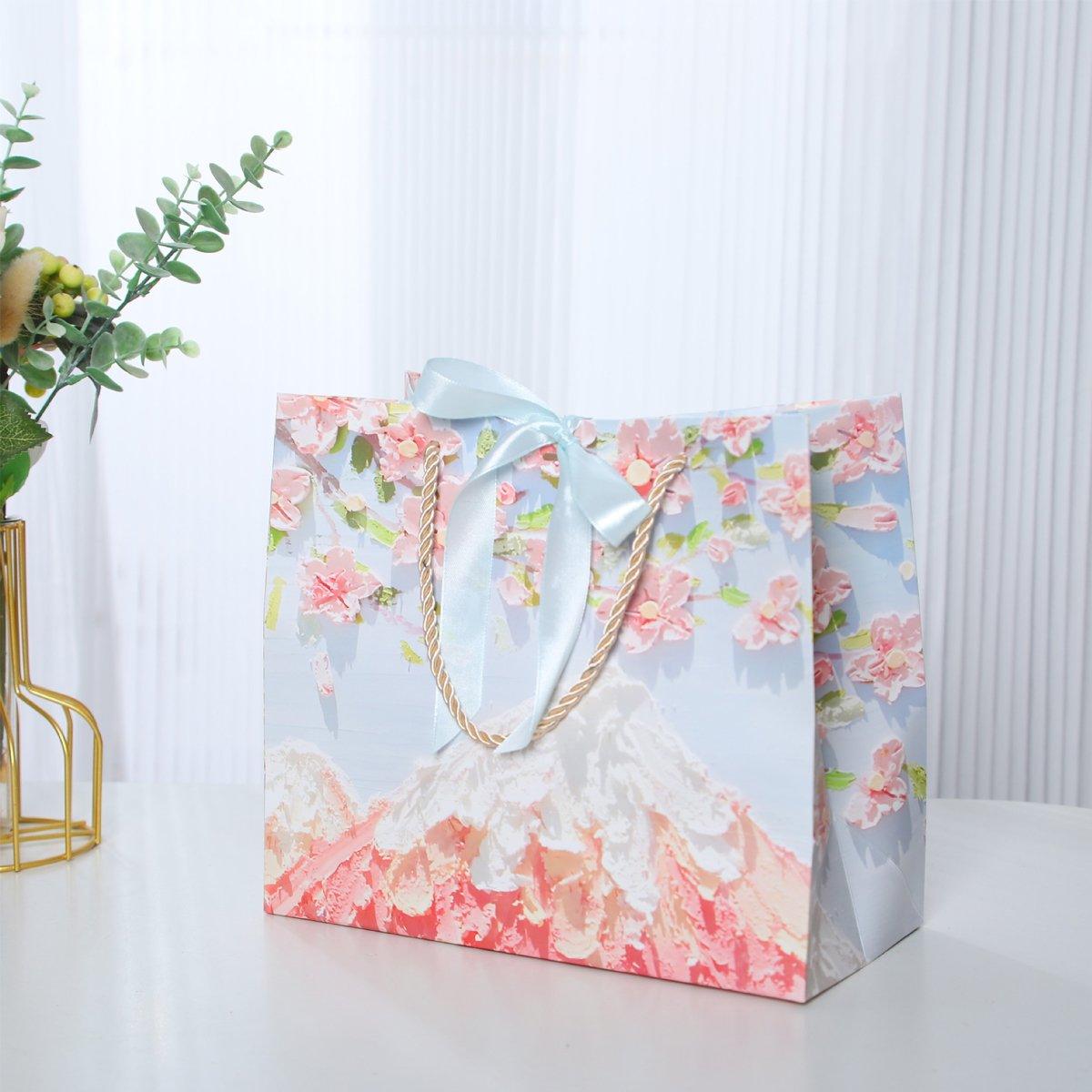 Oil Painting Pattern Gift Paper Bags 50PCS White Cardboard for Gifts