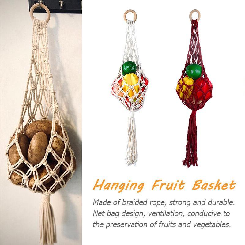 Elegant and spacious three-tier hanging fruit basket in a kitchen