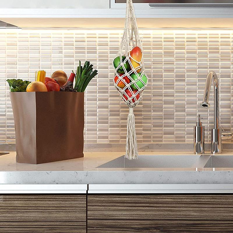 Elegant and spacious three-tier hanging fruit basket in a kitchen