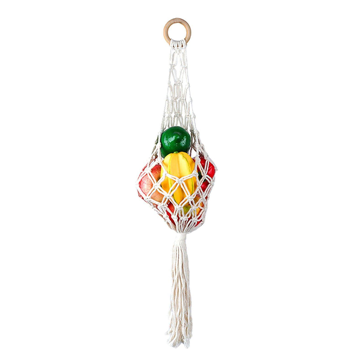 Elegant and spacious three-tier hanging fruit basket in a kitchen