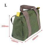 Durable canvas tool bag with multiple compartments and sturdy handles