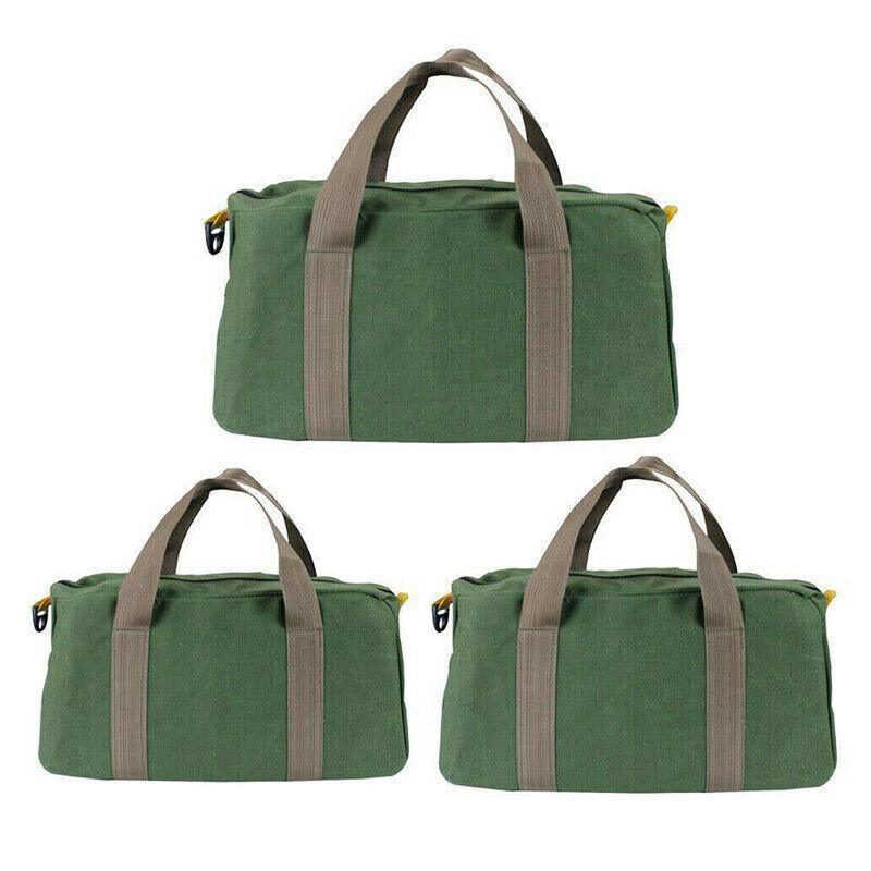 Durable canvas tool bag with multiple compartments and sturdy handles