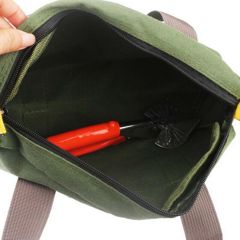 Durable canvas tool bag with multiple compartments and sturdy handles