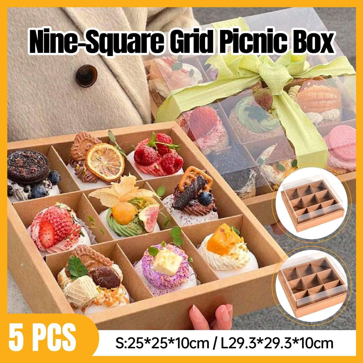 Pastry Box with Clear Lid 5-Pack Kraft Paper