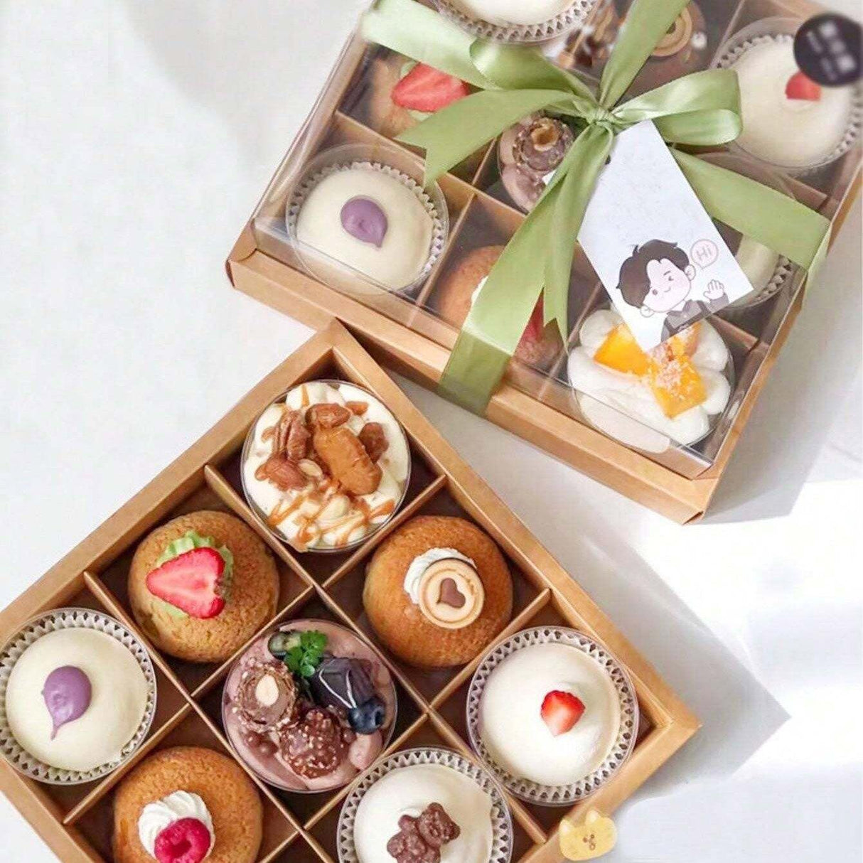 Pastry Box with Clear Lid 5-Pack Kraft Paper