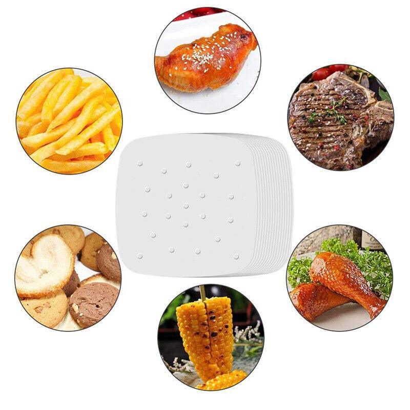 Perforated Air Fryer Parchment Paper Liners 100PCS 2Sizes Square Non-stick - Discount Packaging Warehouse