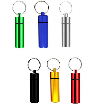 Pill Box Keychain 6 Colours 60x17mm Aluminum Waterproof Medicine Container - Discount Packaging Warehouse