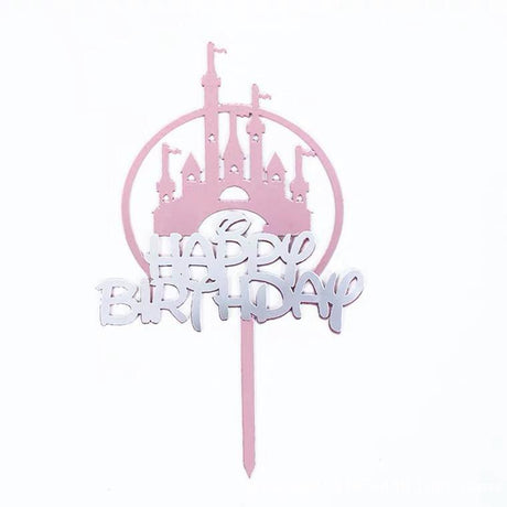 Pink Castle Cake Topper 10-20SETS Acrylic 12x10cm - Discount Packaging Warehouse