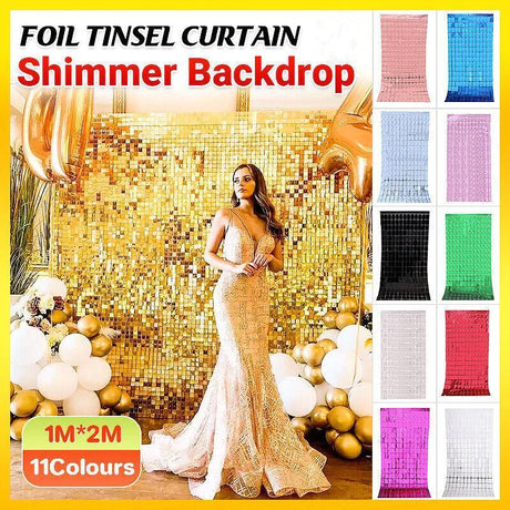 Rectangle Tinsel Curtain Shimmer Wall Backdrop 2M Length Party Decoration Sequin