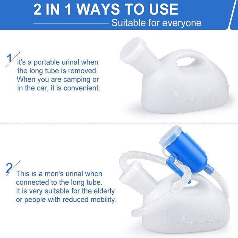 Portable Urinal Bottle for Men 2000ML with 1.2M Tube 1PC 2Colours Spill Proof - Discount Packaging Warehouse