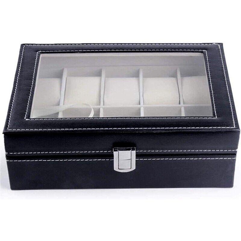 Elegant watch display box with clear top cover and plush interior