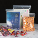A variety of small items neatly organized in clear small ziplock pouches, showcasing their versatility and convenience.