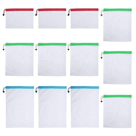 Reusable Mesh Grocery Produce Bags 5-15PCS 3Colours - Discount Packaging Warehouse