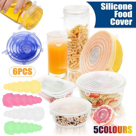 Reusable Silicone Strech Lids 6PCS 5Colours 6Sizes Smile Face - Discount Packaging Warehouse