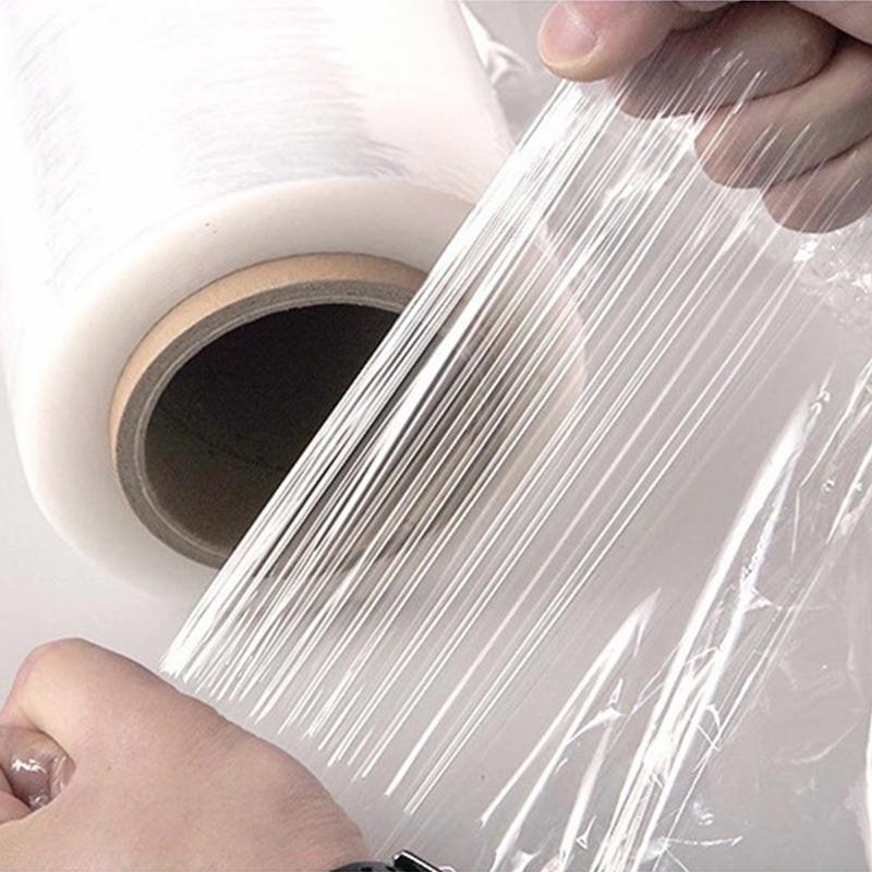 Clear and durable stretch wrap securing packages