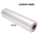 Clear and durable stretch wrap securing packages