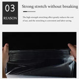 Clear and durable stretch wrap securing packages