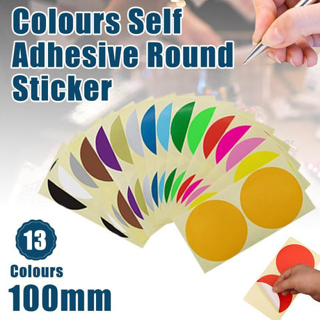 Self Adhesive Round Stickers 1-15Sheets 13Colours 100mm - Discount Packaging Warehouse