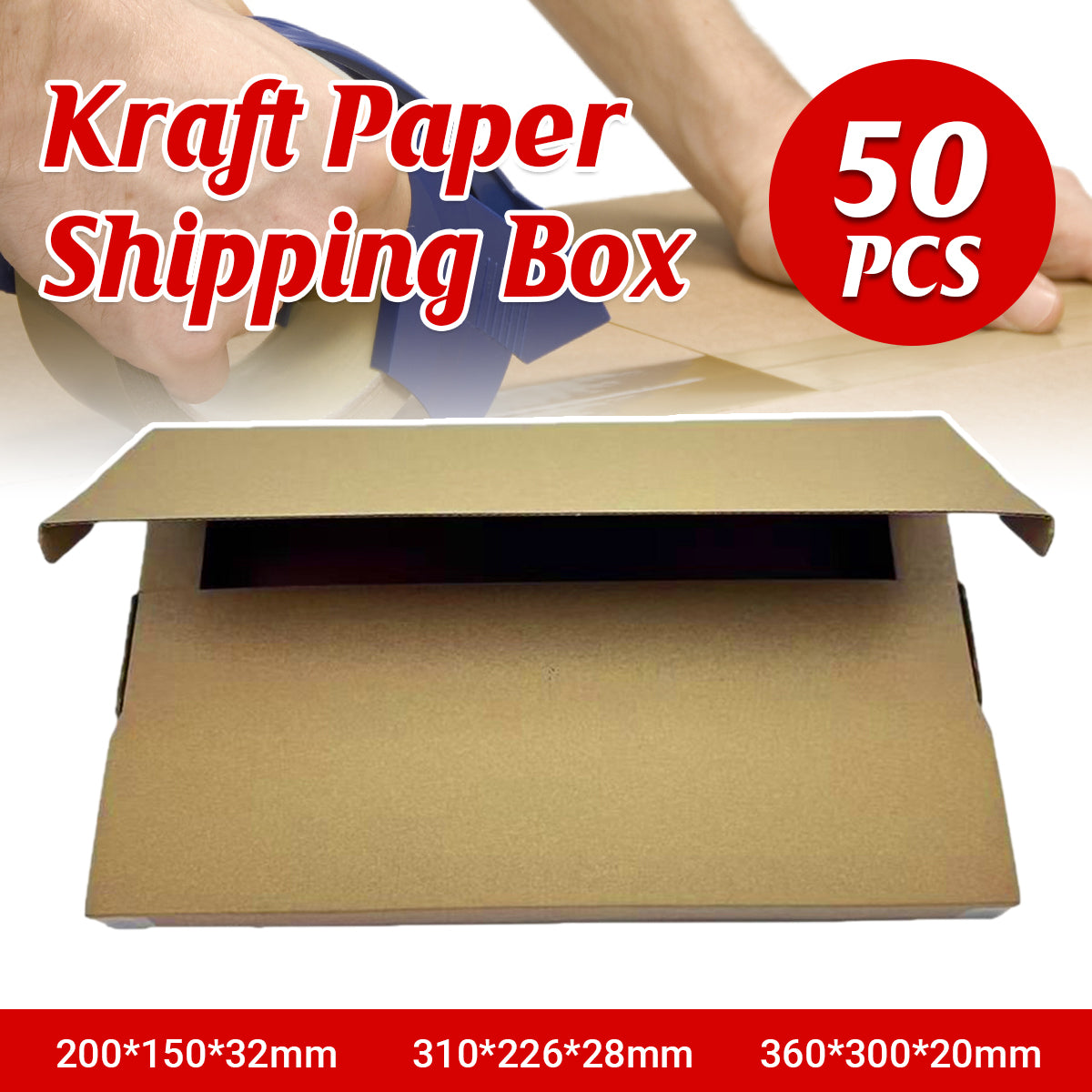 50PCS Kraft Paper Shipping Boxes Drop-Resistant for Ecommerce