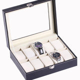 Elegant watch display box with clear top cover and plush interior