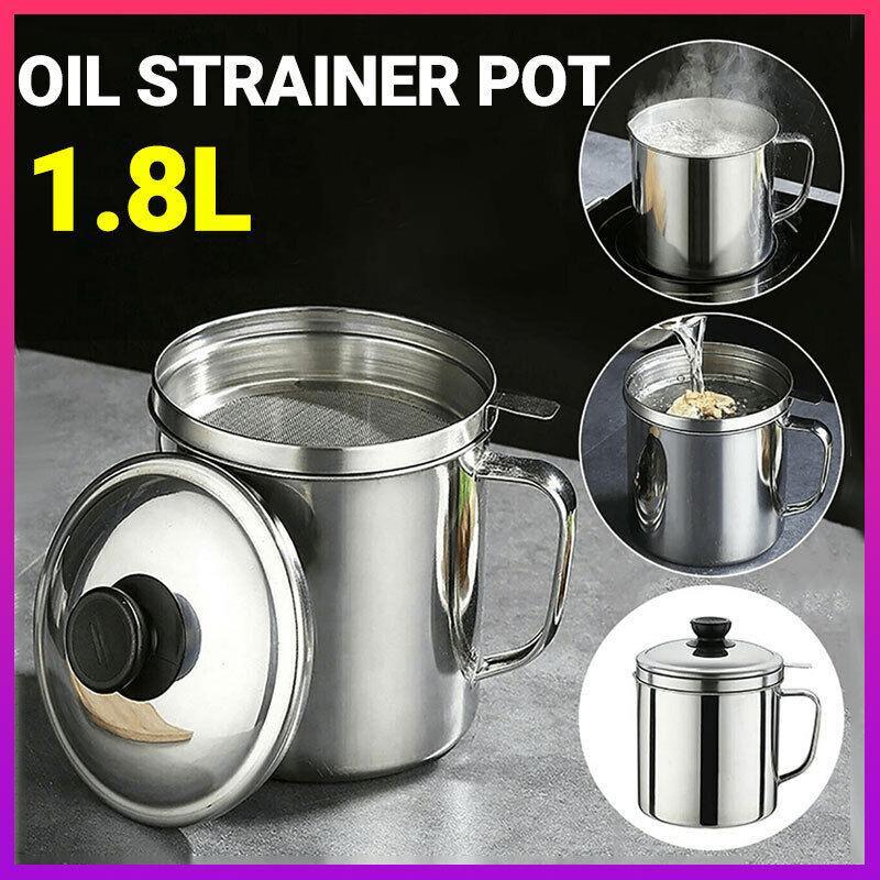 Stainless Steel Oil Strainer Filter Pot 1PC 1.8L Stainless Steel Oil Filter Storage Pot - Discount Packaging Warehouse