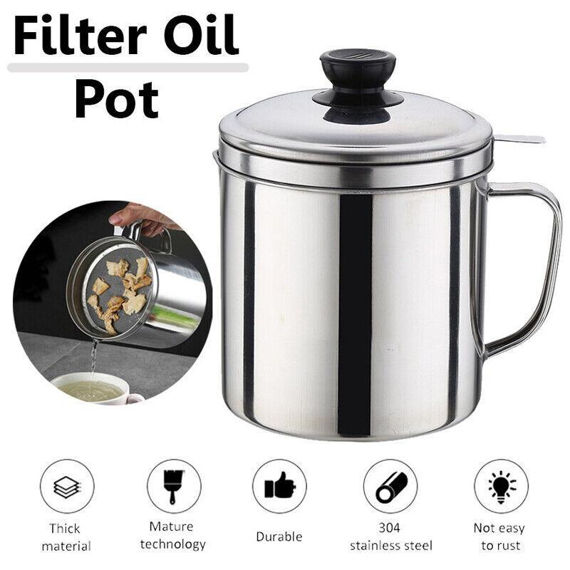 Stainless Steel Oil Strainer Filter Pot 1PC 1.8L Stainless Steel Oil Filter Storage Pot - Discount Packaging Warehouse