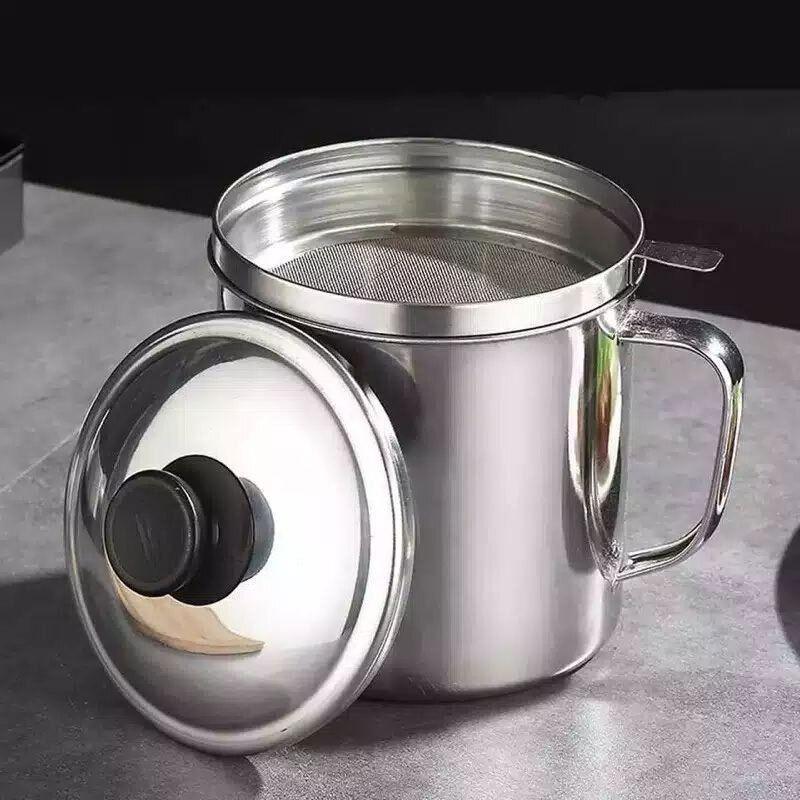 Stainless Steel Oil Strainer Filter Pot 1PC 1.8L Stainless Steel Oil Filter Storage Pot - Discount Packaging Warehouse