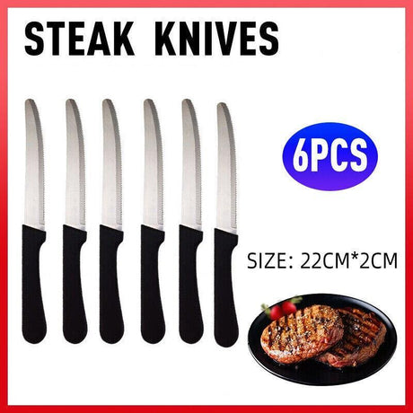 Stainless Steel Steak Knives Set 6PCS 22x2cm PP Handle - Discount Packaging Warehouse