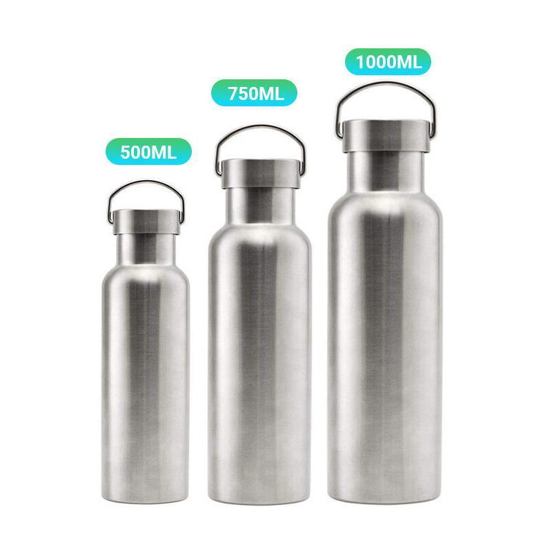 Stainless Steel Water Bottle 1PC 500-1000ml Single Layer Stainless Steel - Discount Packaging Warehouse