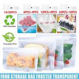 A variety of foods neatly stored in reusable freezer bags, showcasing their durability and versatility