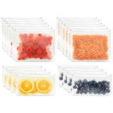 A variety of foods neatly stored in reusable freezer bags, showcasing their durability and versatility