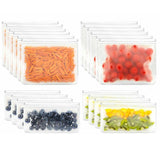 A variety of foods neatly stored in reusable freezer bags, showcasing their durability and versatility