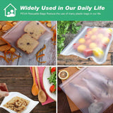 A variety of foods neatly stored in reusable freezer bags, showcasing their durability and versatility