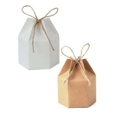 Assorted sizes of Kraft Paper Gift Boxes stacked on a wooden table