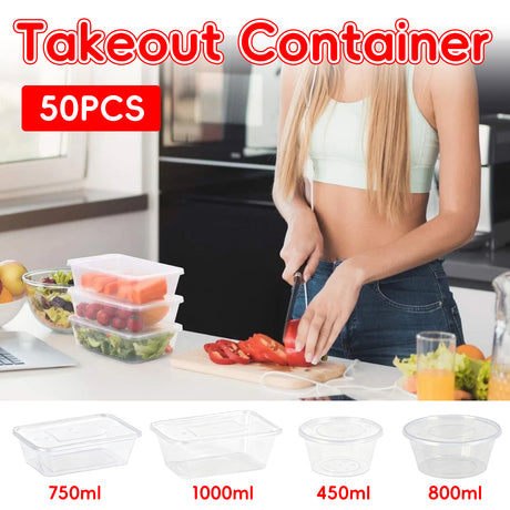 50PCS Disposable Takeout Containers Food Grade Leakproof