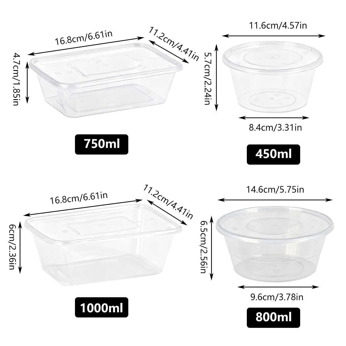 50PCS Disposable Takeout Containers Food Grade Leakproof