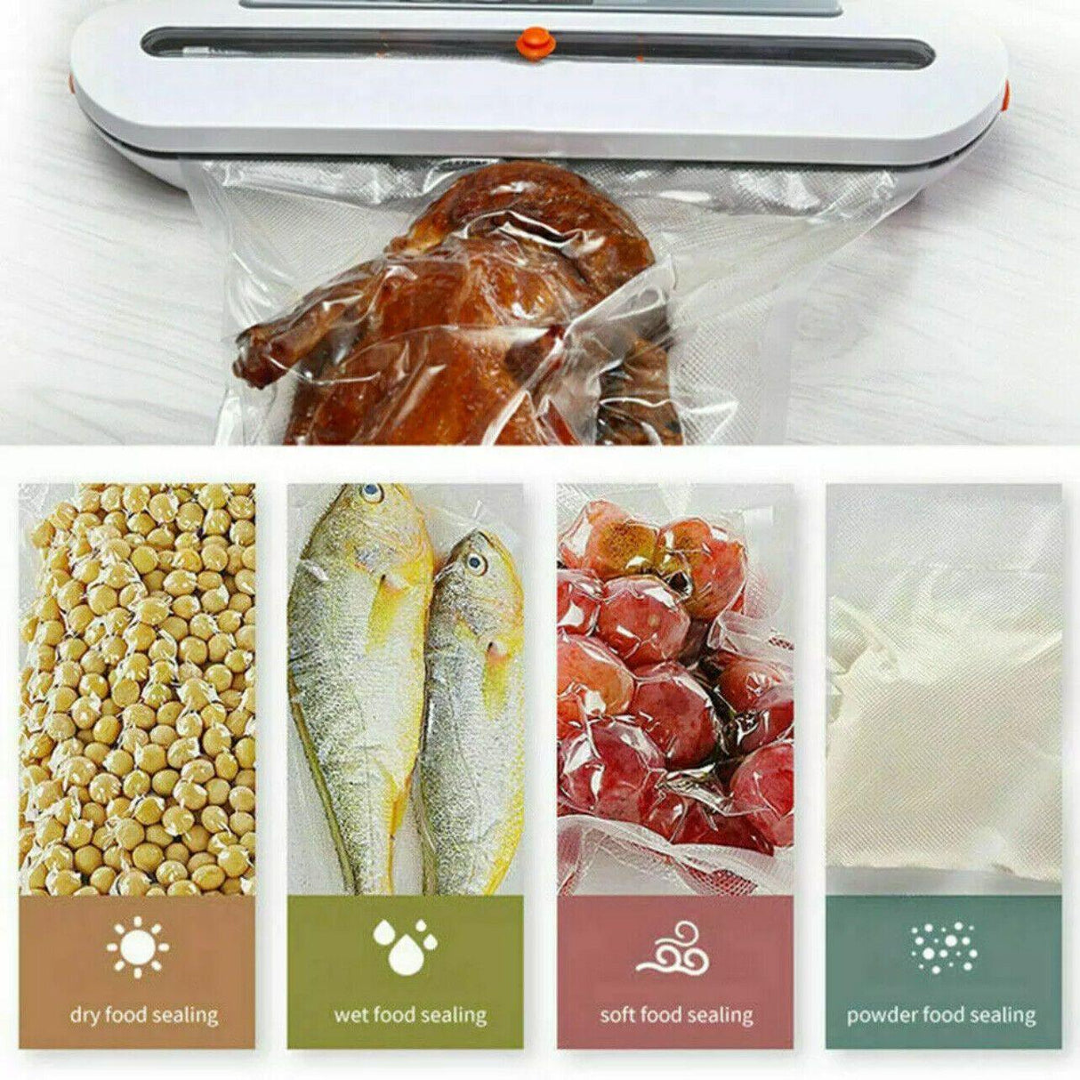Vacuum pack food saver machine sealing fresh vegetables, demonstrating technology in action.