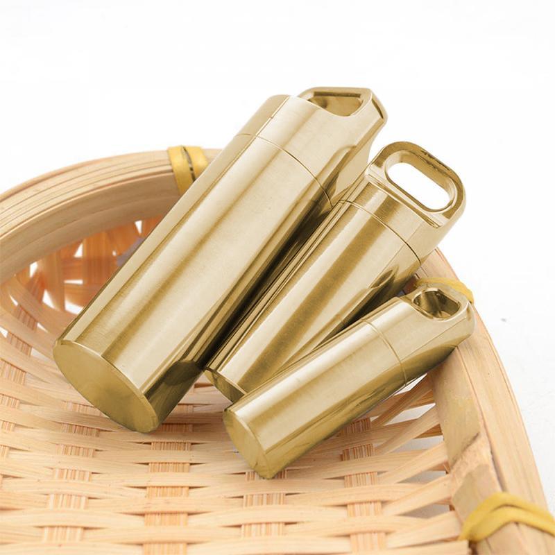 Waterproof Pill Box 1PC 3Sizes Brass Medicine Capsule Storage Holder - Discount Packaging Warehouse