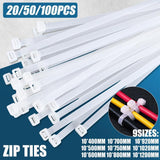 White Zip Ties 20/50/100PCS Nylon UV Stabilized for Organizing and Securing