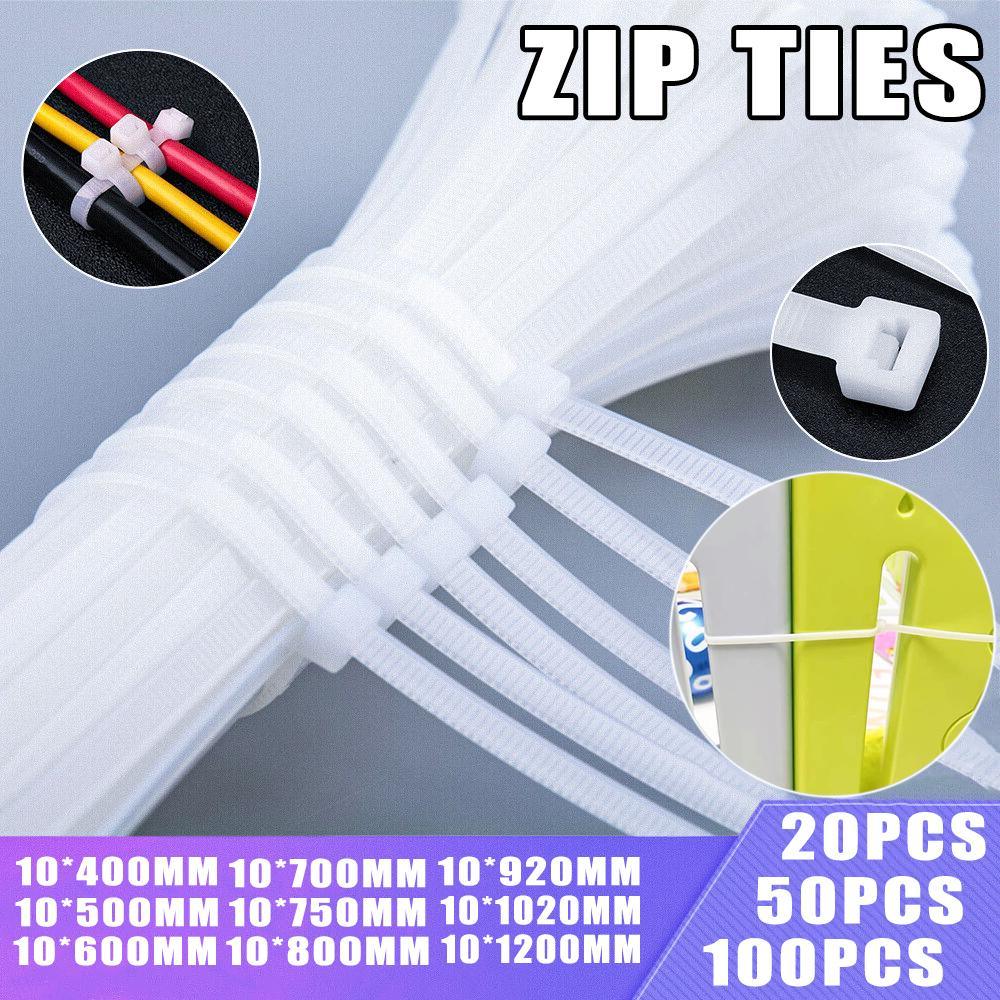 White Zip Ties 20/50/100PCS Nylon UV Stabilized for Organizing and Securing