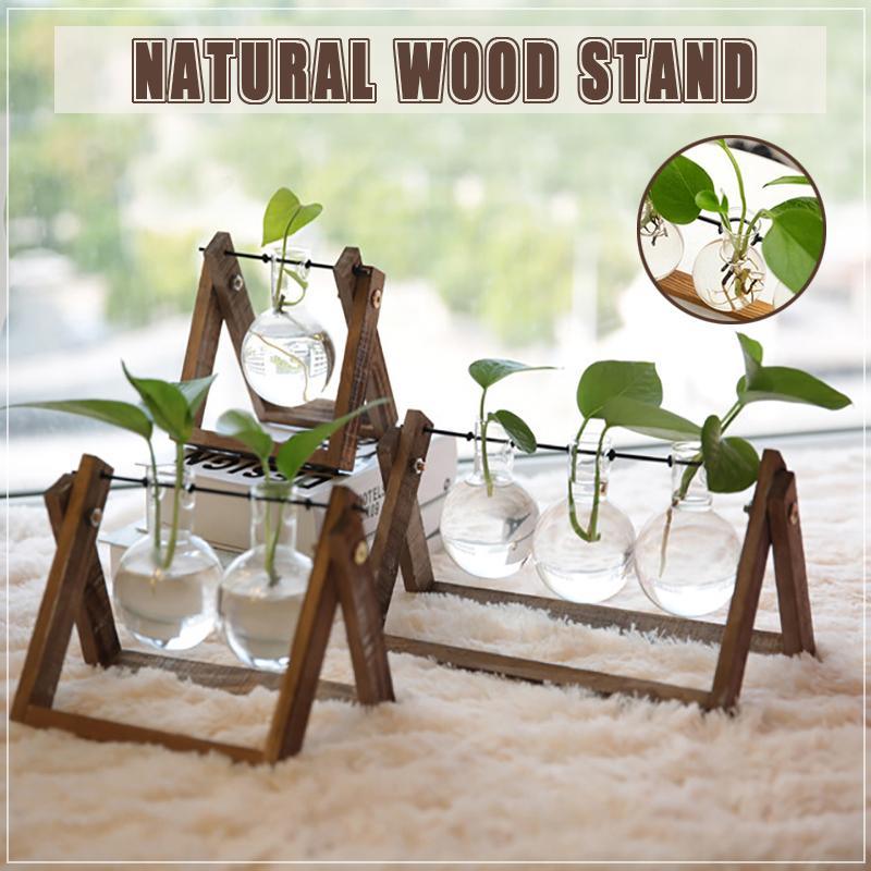 Wooden Frame Glass Vase 1PC 3Sizes Planter Desktop Hydroponics - Discount Packaging Warehouse