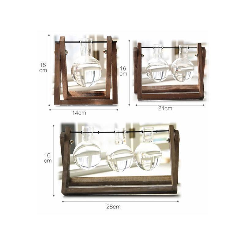 Wooden Frame Glass Vase 1PC 3Sizes Planter Desktop Hydroponics - Discount Packaging Warehouse