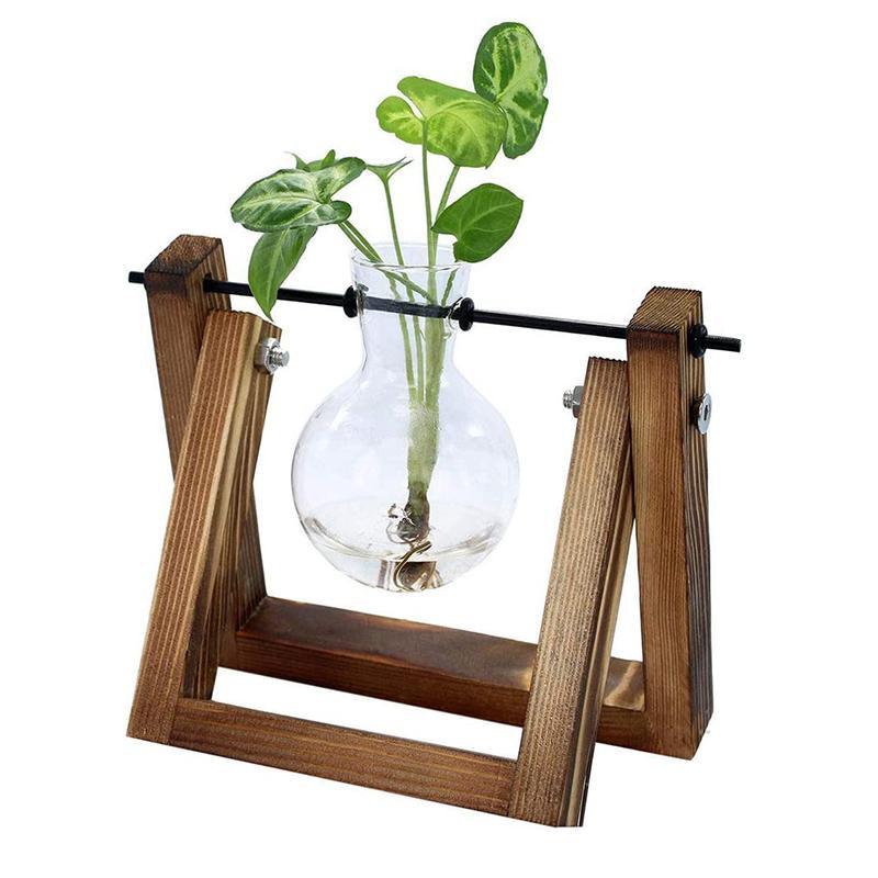 Wooden Frame Glass Vase 1PC 3Sizes Planter Desktop Hydroponics - Discount Packaging Warehouse