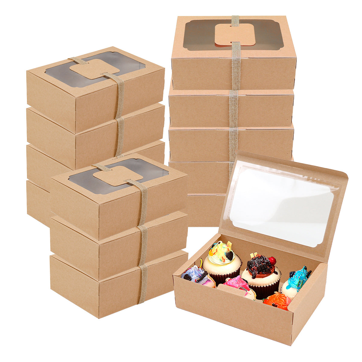 24PCS Kraft Candy Boxes with Clear Window Durable Gift Packaging