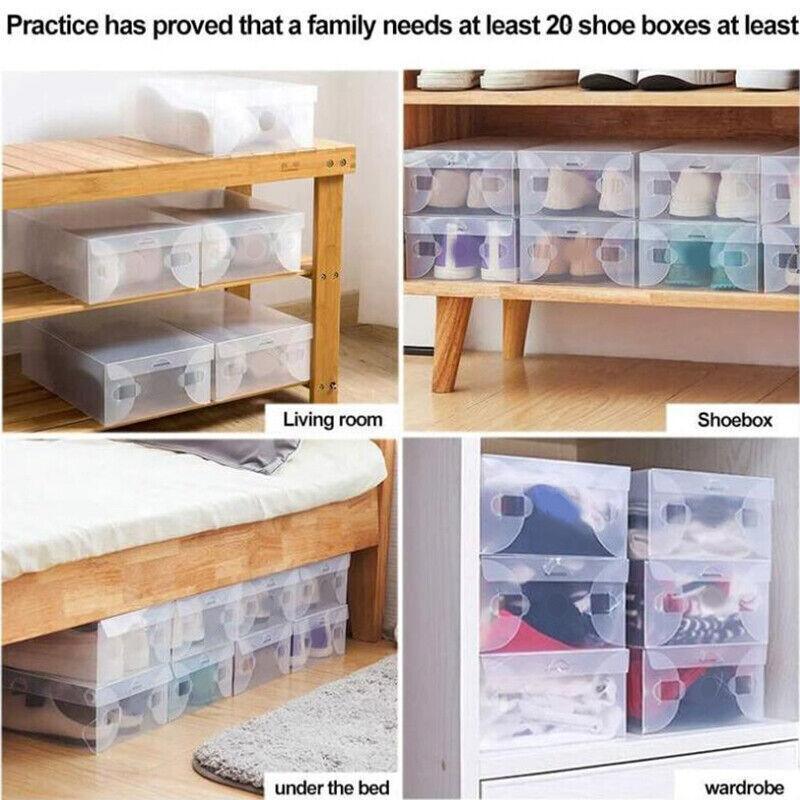 Plastic shoe boxes for organized storage