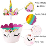 Unicorn Cupcake Decoration 24PCS Wrappers+Toppers Double Sided - Discount Packaging Warehouse
