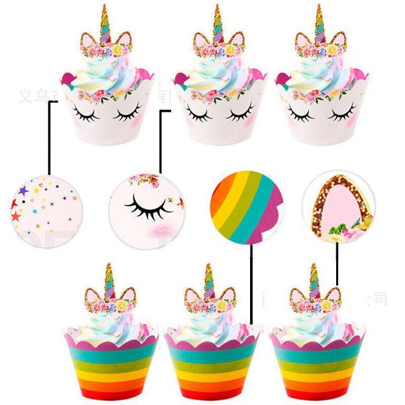 Unicorn Cupcake Decoration 24PCS Wrappers+Toppers Double Sided - Discount Packaging Warehouse