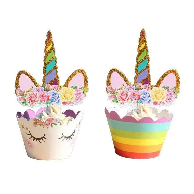 Unicorn Cupcake Decoration 24PCS Wrappers+Toppers Double Sided - Discount Packaging Warehouse