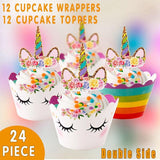 Unicorn Cupcake Decoration 24PCS Wrappers+Toppers Double Sided - Discount Packaging Warehouse