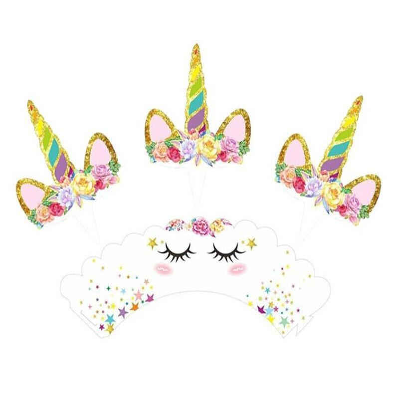 Unicorn Cupcake Decoration 24PCS Wrappers+Toppers Double Sided - Discount Packaging Warehouse